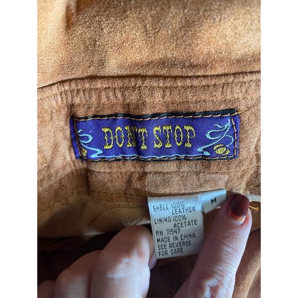 Vintage 90s Western Boho Cottagecore Suede Leather Overall Romper Shorts Sz M - Picture 6 of 10